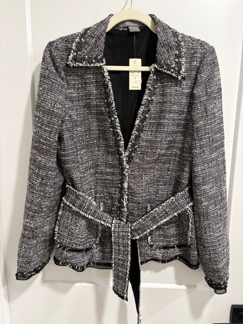 Ann Taylor Black & White Tweed Belted Blazer